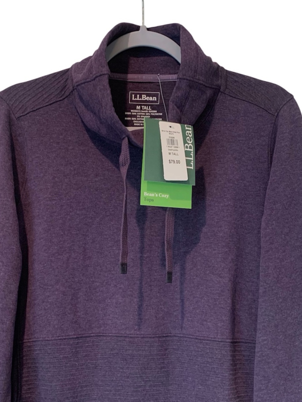 L.L. Bean NWT Cozy Mixed Knit Pullover Funnel Neck Purple Top Medium Tall MT - Picture 3 of 7